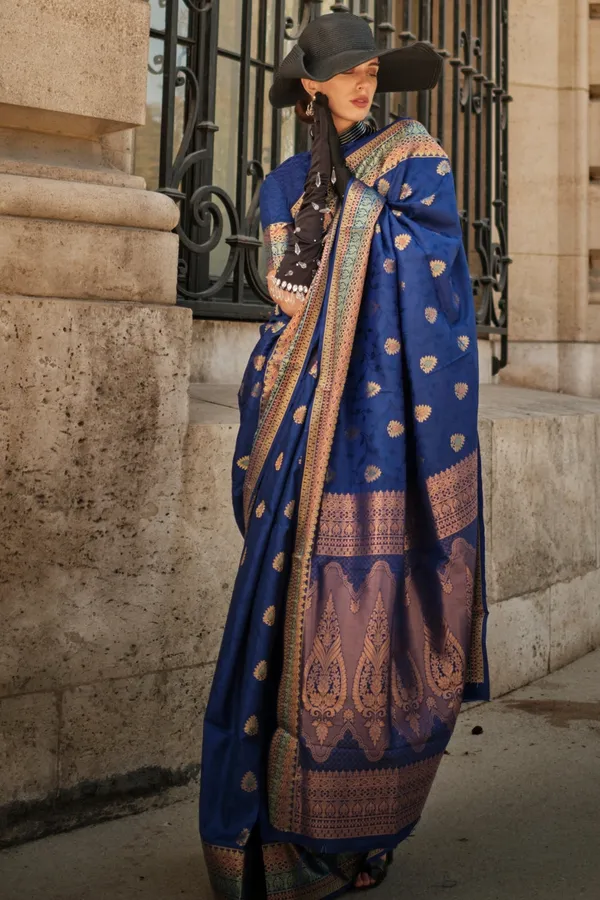 Blue_Premium_Soft_Silk_With_Blouse_Piece_For_Women_&_Girls