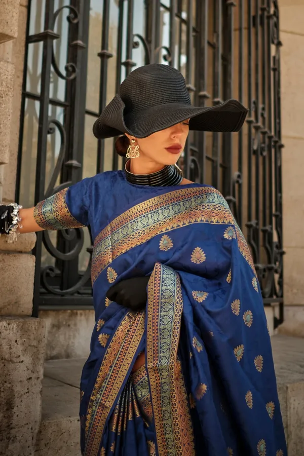 Blue_Premium_Soft_Silk_With_Blouse_Piece_For_Women_&_Girls