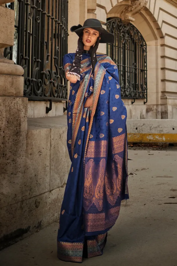 Blue_Premium_Soft_Silk_With_Blouse_Piece_For_Women_&_Girls