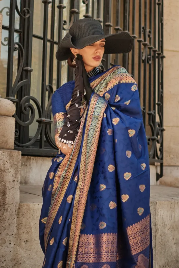 Blue_Premium_Soft_Silk_With_Blouse_Piece_For_Women_&_Girls