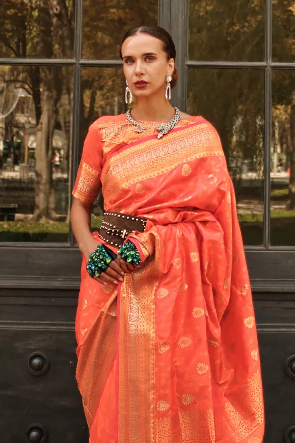 Orange_Premium_Soft_Silk_With_Blouse_Piece_For_Women_&_Girls