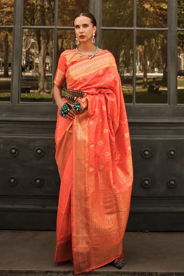 Orange_Premium_Soft_Silk_With_Blouse_Piece_For_Women_&_Girls