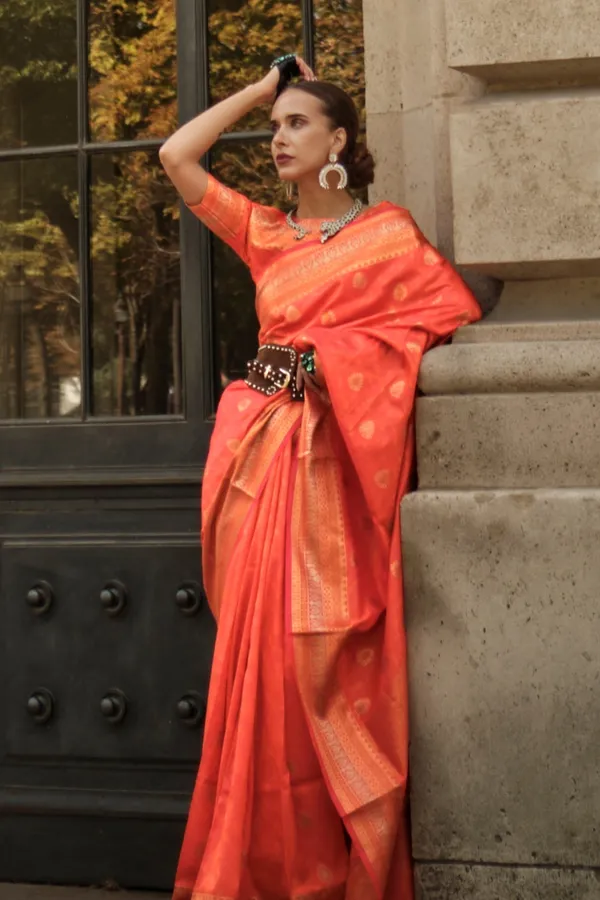 Orange_Premium_Soft_Silk_With_Blouse_Piece_For_Women_&_Girls