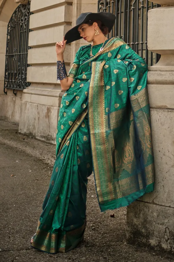 Green_Premium_Soft_Silk_With_Blouse_Piece_For_Women_&_Girls