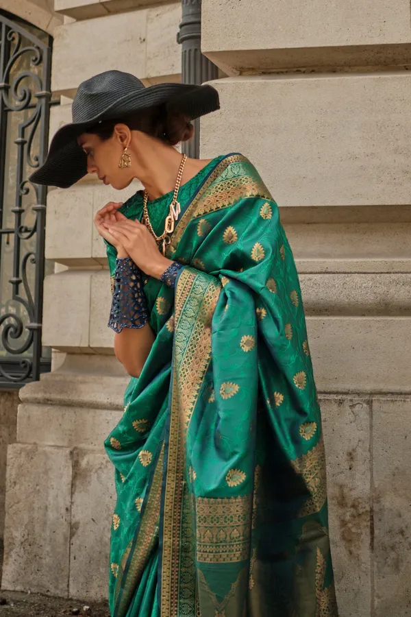 Green_Premium_Soft_Silk_With_Blouse_Piece_For_Women_&_Girls