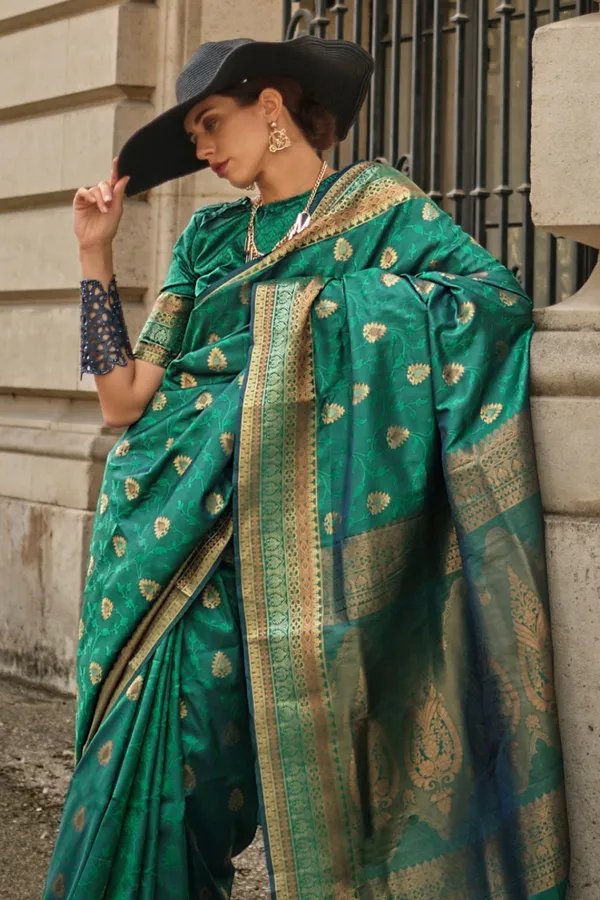 Green_Premium_Soft_Silk_With_Blouse_Piece_For_Women_&_Girls
