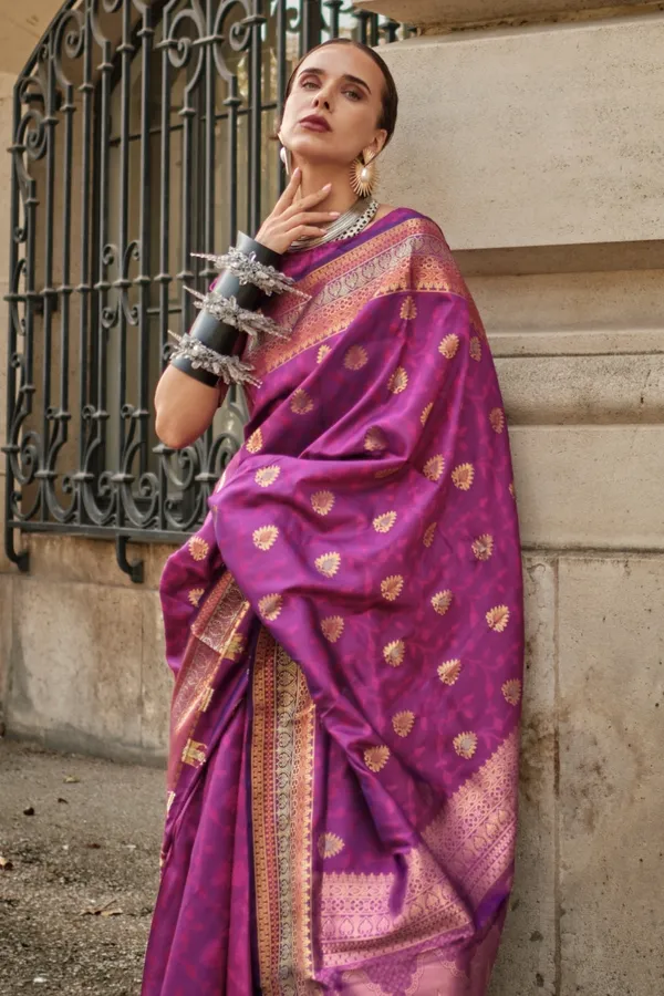 Purple_Premium_Soft_Silk_With_Blouse_Piece_For_Women_&_Girls