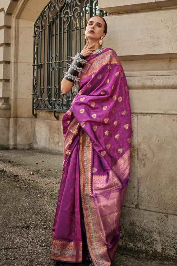 Purple_Premium_Soft_Silk_With_Blouse_Piece_For_Women_&_Girls