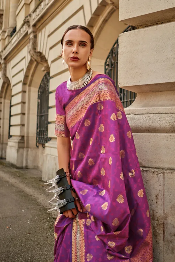Purple_Premium_Soft_Silk_With_Blouse_Piece_For_Women_&_Girls