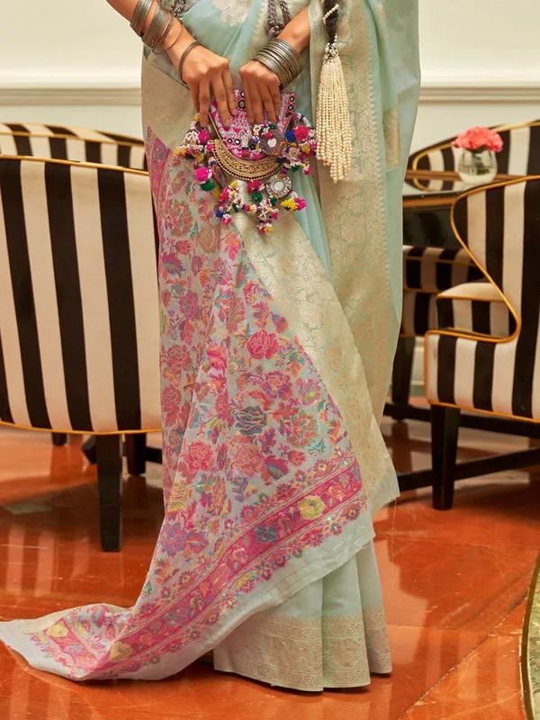 Blue_Premium_Silk_With_Blouse_Piece_For_Women_&_Girls
