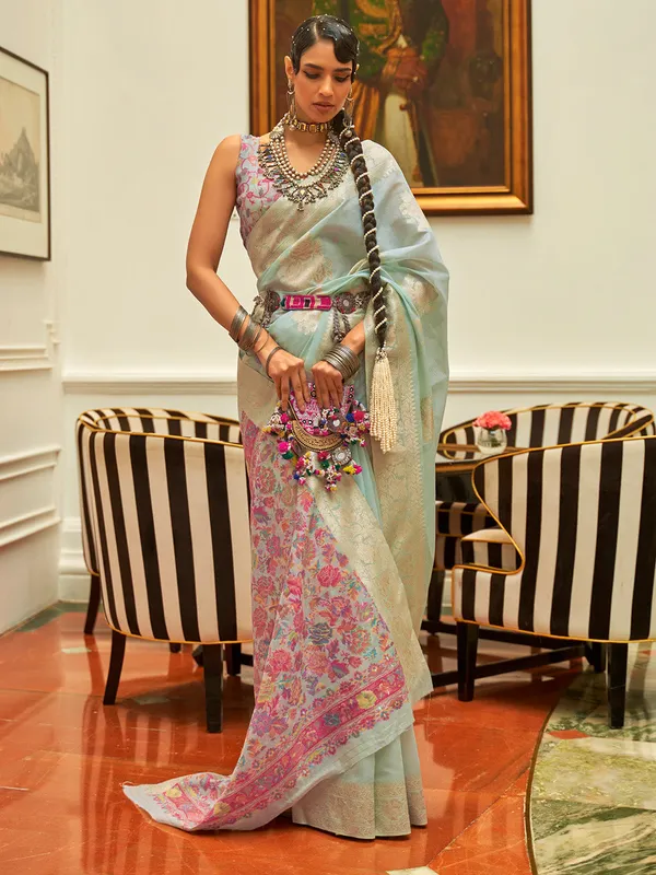 Blue_Premium_Silk_With_Blouse_Piece_For_Women_&_Girls