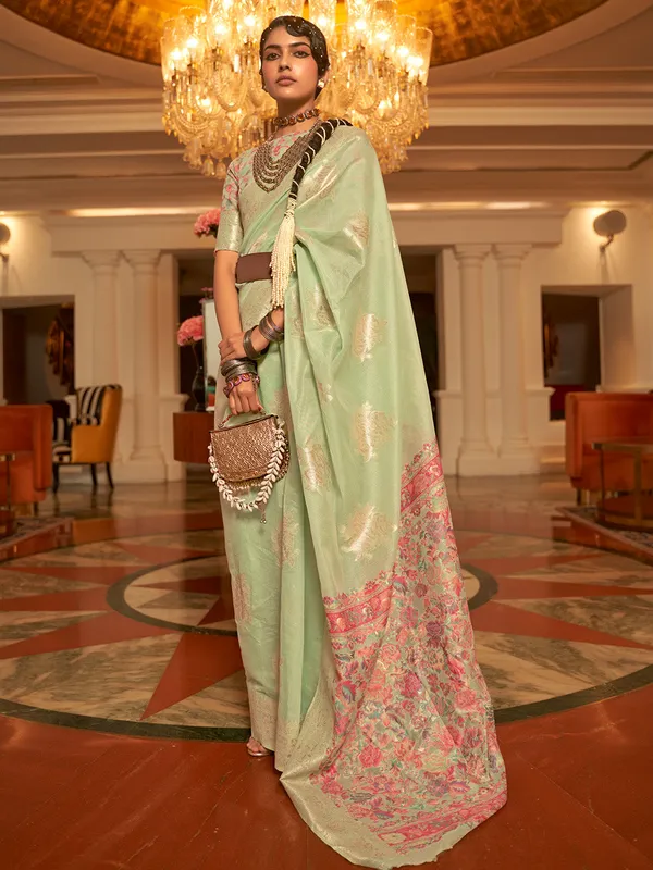 Green_Premium_Silk_With_Blouse_Piece_For_Women_&_Girls