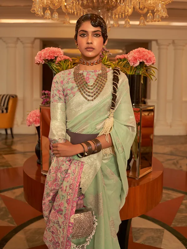 Green_Premium_Silk_With_Blouse_Piece_For_Women_&_Girls