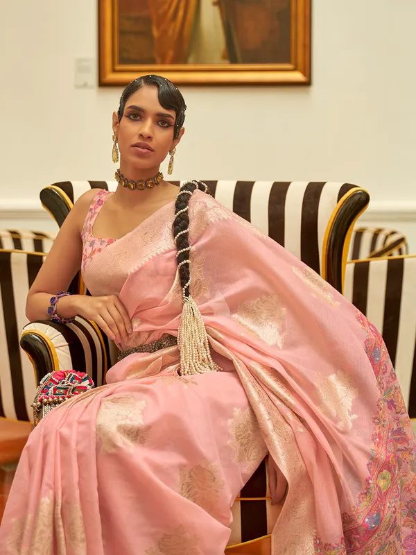 Pink_Premium_Silk_With_Blouse_Piece_For_Women_&_Girls