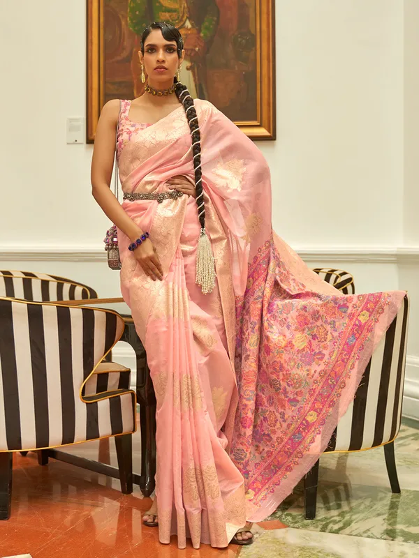 Pink_Premium_Silk_With_Blouse_Piece_For_Women_&_Girls