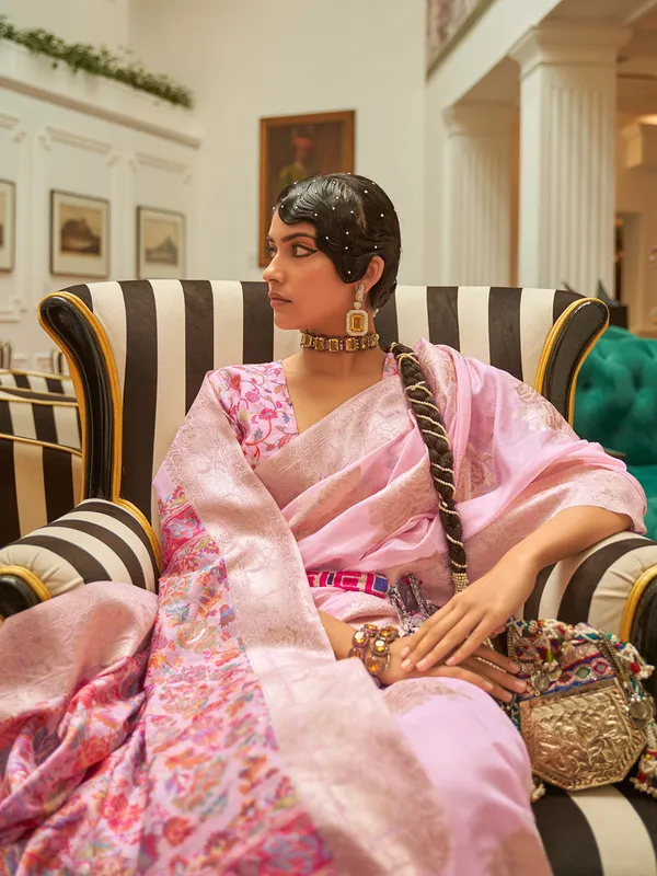 Pink_Premium_Silk_With_Blouse_Piece_For_Women_&_Girls