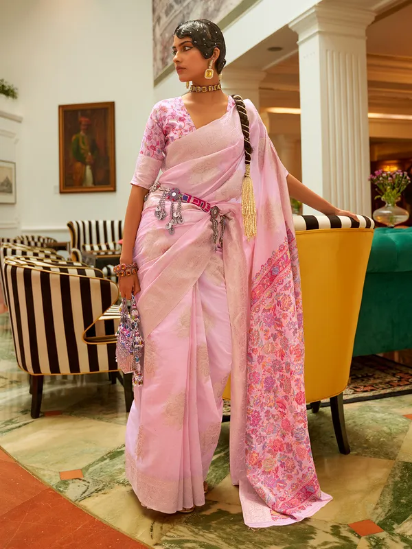 Pink_Premium_Silk_With_Blouse_Piece_For_Women_&_Girls