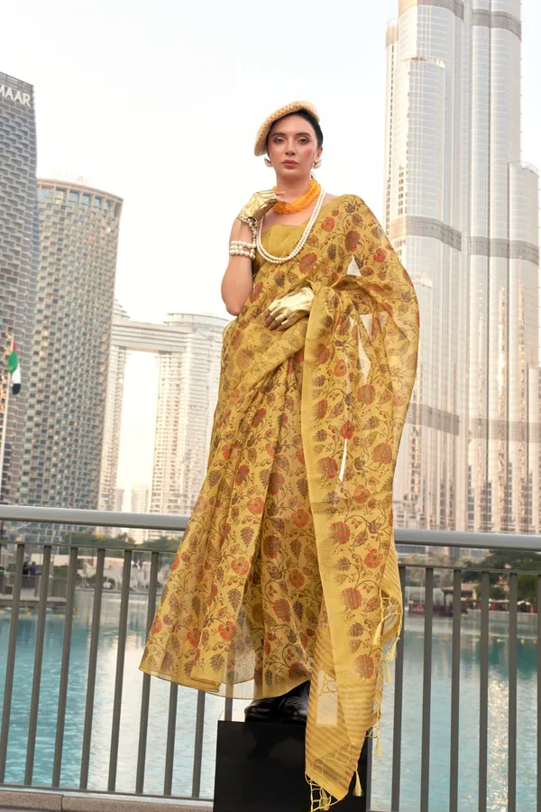 Mango_Yellow_Premium_Tissue_Saree_With_Blouse_Piece_For_Women_&_Girls