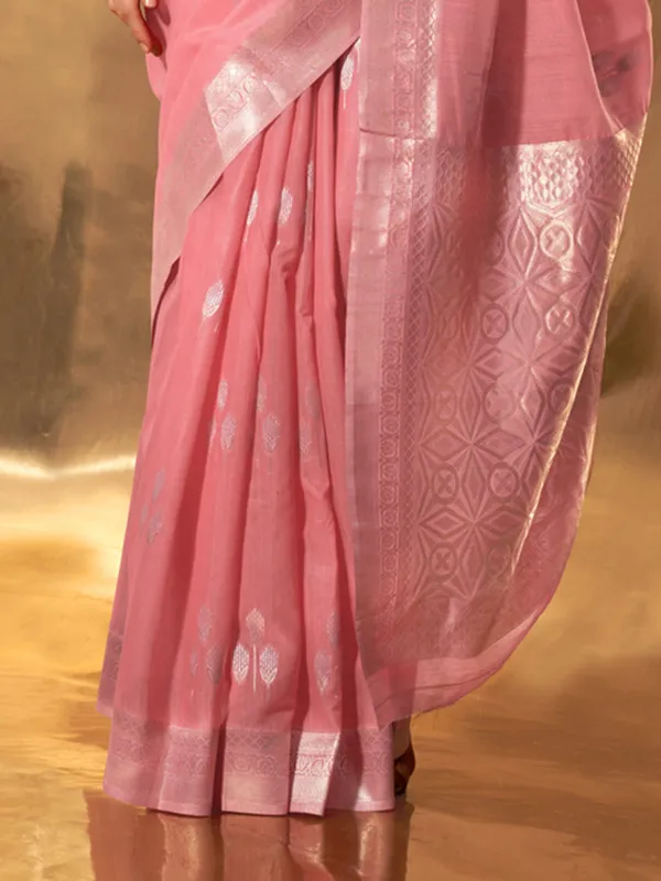 Pink_Premium_Linen_Saree_With_Blouse_Piece_For_Women_&_Girls