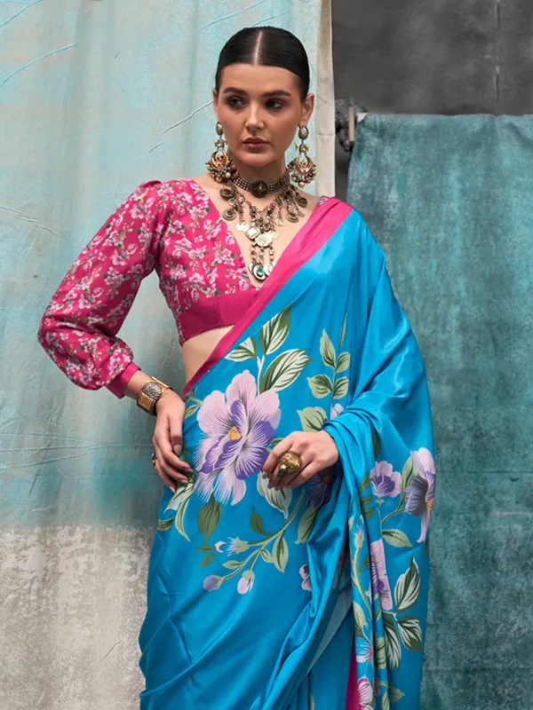 Blue_Premium_Silk_With_Blouse_Piece_For_Women_&_Girls
