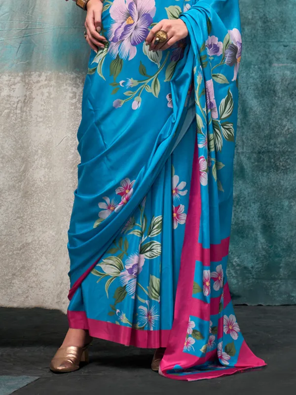 Blue_Premium_Silk_With_Blouse_Piece_For_Women_&_Girls