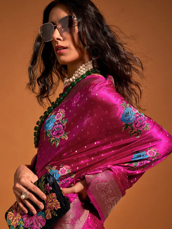 Maroon_Premium_Satin_Silk_With_Blouse_Piece_For_Women_&_Girls