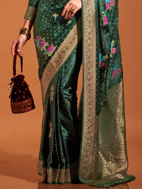 Green_Premium_Satin_Silk_With_Blouse_Piece_For_Women_&_Girls