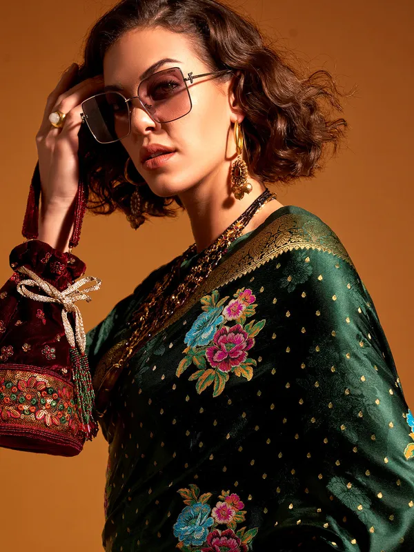 Green_Premium_Satin_Silk_With_Blouse_Piece_For_Women_&_Girls