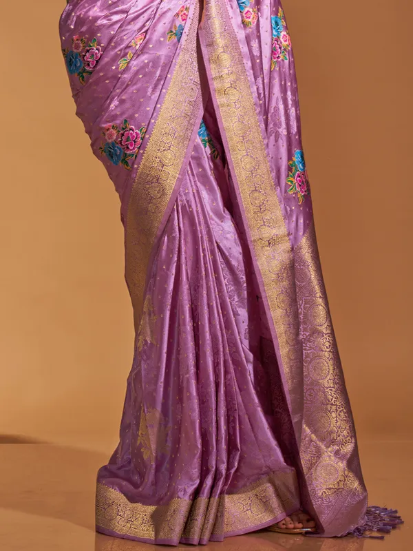 Lavender_Premium_Satin_Silk_With_Blouse_Piece_For_Women_&_Girls