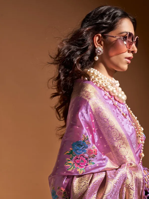 Lavender_Premium_Satin_Silk_With_Blouse_Piece_For_Women_&_Girls