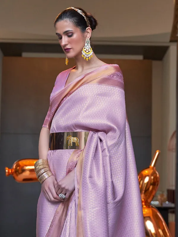 Purple_Premium_Kanjeevaram_Saree_With_Blouse_Piece_For_Women_&_Girls