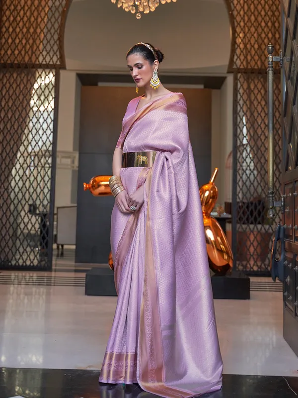 Purple_Premium_Kanjeevaram_Saree_With_Blouse_Piece_For_Women_&_Girls