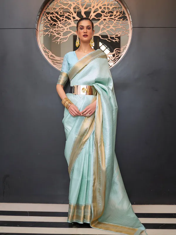 Green_Premium_Kanjeevaram_Saree_With_Blouse_Piece_For_Women_&_Girls