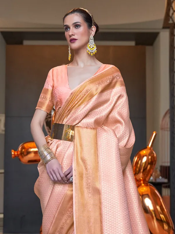 Orange_Premium_Kanjeevaram_Saree_With_Blouse_Piece_For_Women_&_Girls