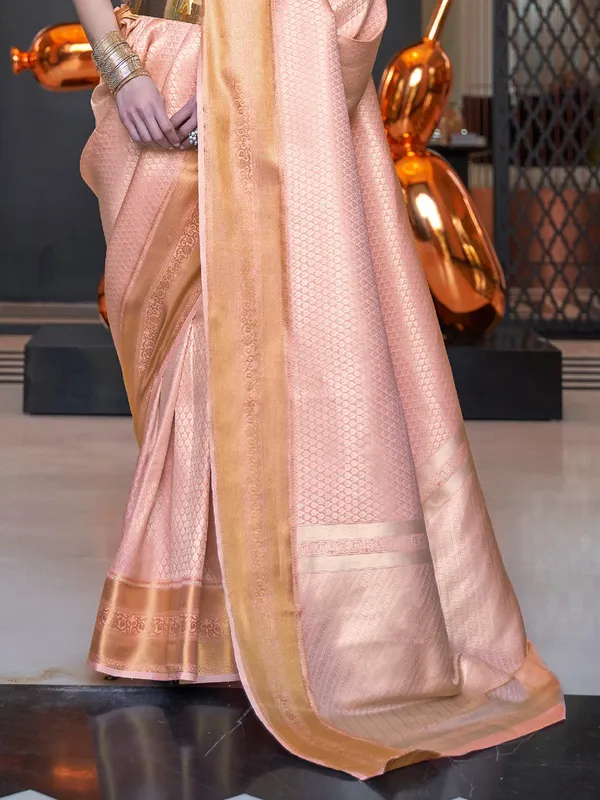 Orange_Premium_Kanjeevaram_Saree_With_Blouse_Piece_For_Women_&_Girls