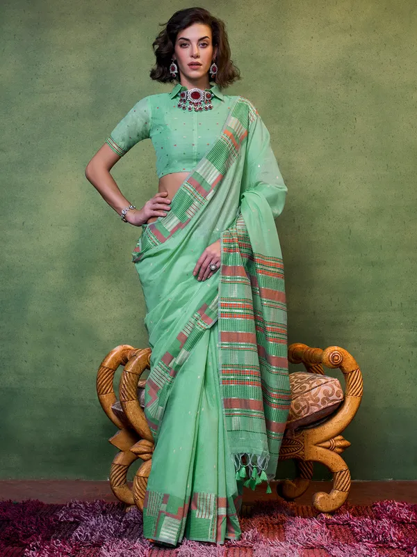 Bottle_Green_Premium_Silk_With_Blouse_Piece_For_Women_&_Girls