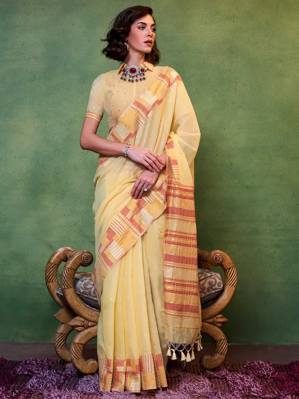Yellow_Premium_Silk_With_Blouse_Piece_For_Women_&_Girls