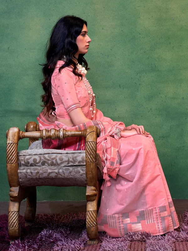 Pink_Premium_Silk_With_Blouse_Piece_For_Women_&_Girls