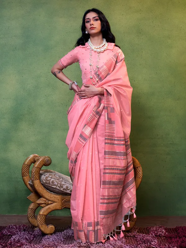 Pink_Premium_Silk_With_Blouse_Piece_For_Women_&_Girls