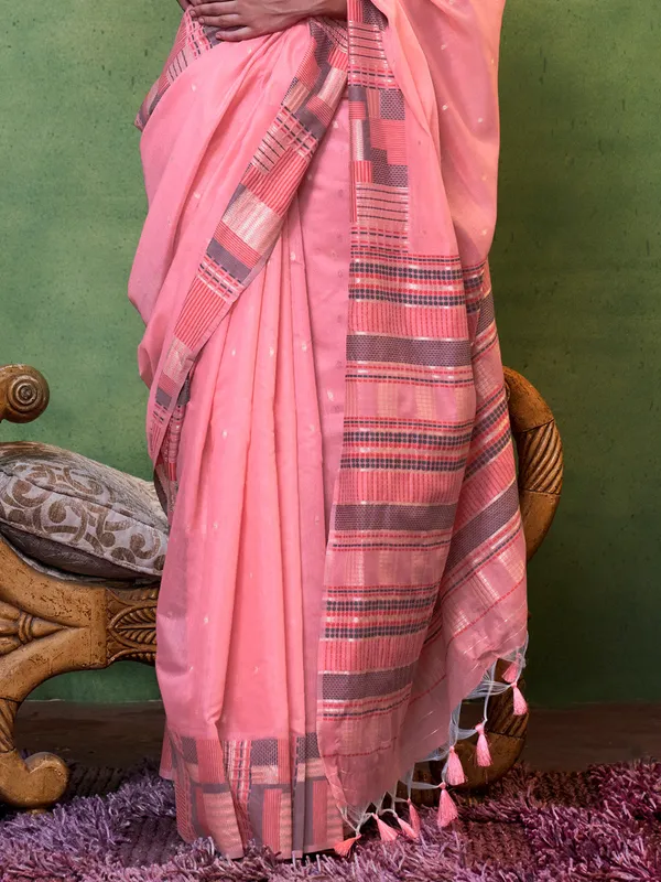 Pink_Premium_Silk_With_Blouse_Piece_For_Women_&_Girls