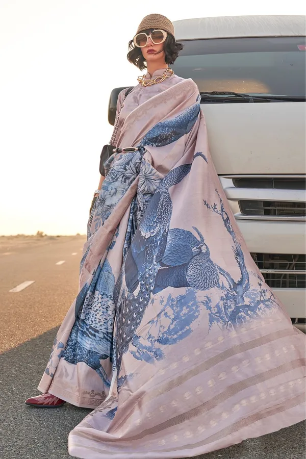 Grey_Blue_Premium_Tussar_Silk_Digital_Print_Saree_Saree_With_Blouse_Piece_For_Women_&_Girls