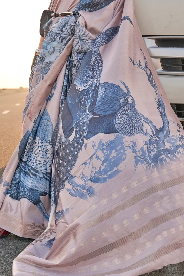Grey_Blue_Premium_Tussar_Silk_Digital_Print_Saree_Saree_With_Blouse_Piece_For_Women_&_Girls
