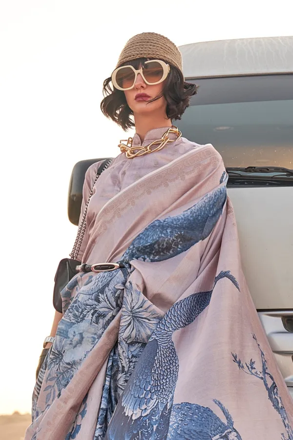 Grey_Blue_Premium_Tussar_Silk_Digital_Print_Saree_Saree_With_Blouse_Piece_For_Women_&_Girls