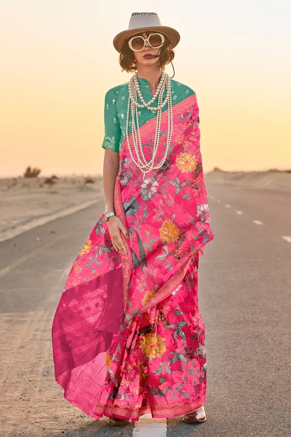 Rose_Pink_Premium_Tussar_Silk_Digital_Print_Saree_Saree_With_Blouse_Piece_For_Women_&_Girls