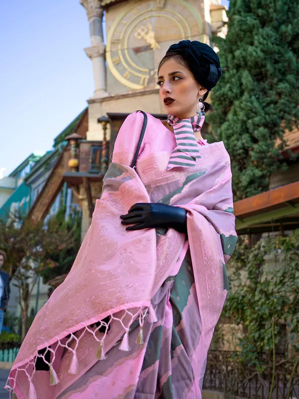 Pink_Premium_Katan_Silk_With_Blouse_Piece_For_Women_&_Girls