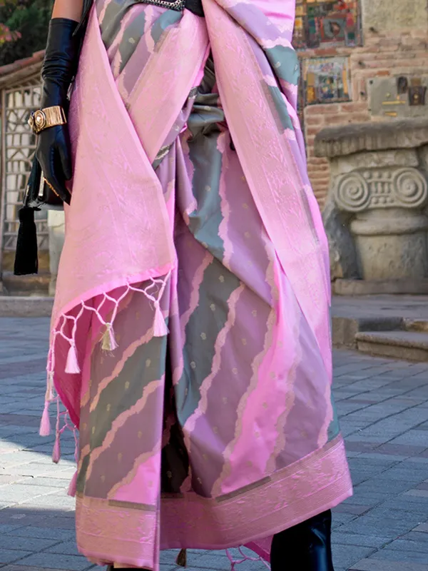Pink_Premium_Katan_Silk_With_Blouse_Piece_For_Women_&_Girls