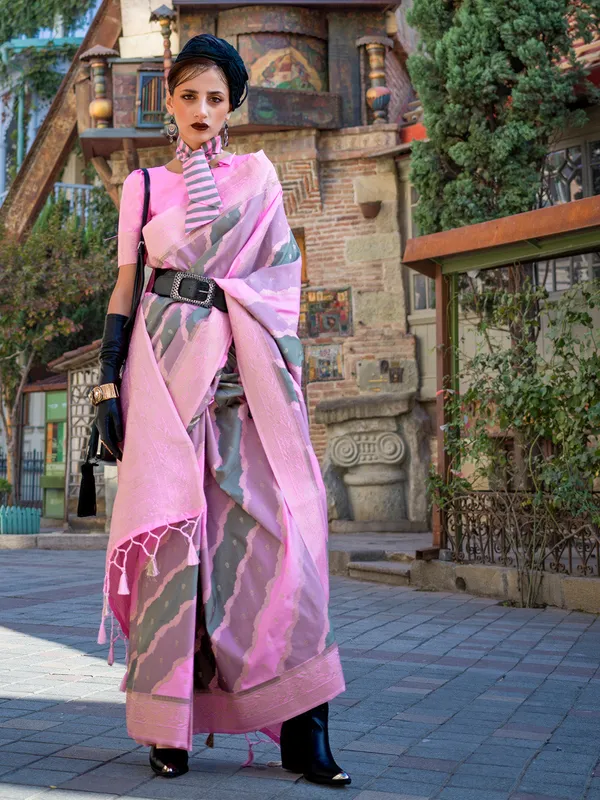 Pink_Premium_Katan_Silk_With_Blouse_Piece_For_Women_&_Girls