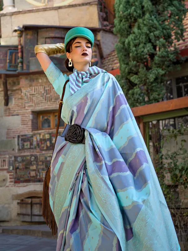 Green_Premium_Katan_Silk_With_Blouse_Piece_For_Women_&_Girls