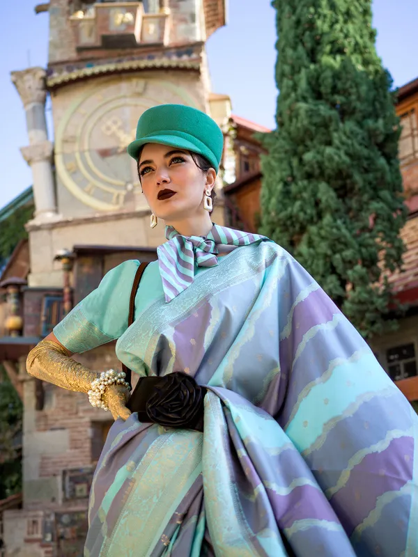 Green_Premium_Katan_Silk_With_Blouse_Piece_For_Women_&_Girls