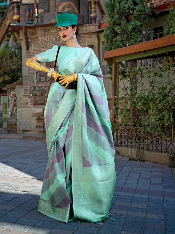 Green_Premium_Katan_Silk_With_Blouse_Piece_For_Women_&_Girls